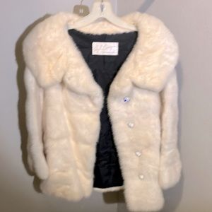 Ivory white genuine sable coat. Short. Made Beverly Hills.4 rhinestone buttons